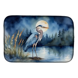 Caroline's Treasures Blue Heron Under the Moonlight Dish Drying Mat Absorbent Dish Drying Mat Pad for Kitchen Counter Dish Drainer Mat for Countertop, 14 x 21", Multicolor