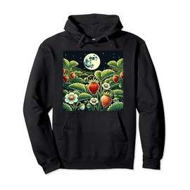 Strawberry Plants by Night With Full Moon Strawberries Art Pullover Hoodie