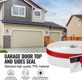 Happybuy Garage Door Seal Top and Sides Seal Strip,White, 34 FT Universal Weather Stripping Replacement Soft and Hard Composite, Weatherproofing Garage Door TPE Seals with Adhesive Backed and Screws