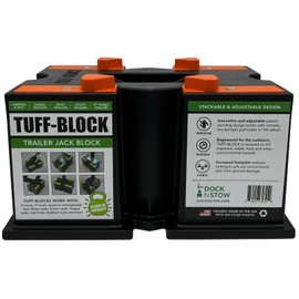 TUFF-Block by Dock N Stow Trailer Jack Blocks for RV Camper, 5th Wheel, Boat | Works w/Any Tongue Jack, Post, Scissor Stabilizer or Foot (Round or Square) | Stand Supports 10,000 lbs | Orange Stops
