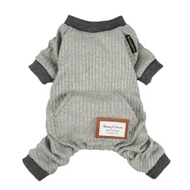 Fitwarm Lightweight Knitted Comfy Pet Clothes for Dog Pajamas PJS Coat Jumpsuit Grey