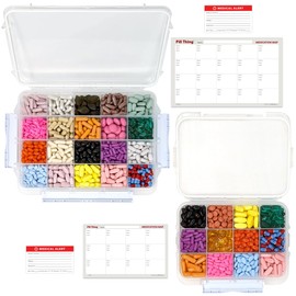20 Compartment Large Pill Case with Airtight Seal - Silicone Gasket Waterproof Med Box with Medication Map (Combo Pack - 20 & 12)