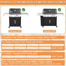 64413 Caster Wheels w/Brake for Weber Genesis 300/400 SER (2022 YRS), 64412 Locking Grill Wheels for Weber Genesis E325 Liquid Propane Parts, Genesis E410 E435 S335 SX335 E325S Wheel Replacement,2PCS