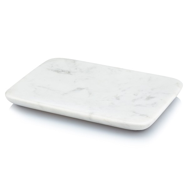 Beau Brummell Solid White Marble Decorative Jewelry & Accessory Tray for Bathroom, Kitchen, Vanity, Dresser, Nightstand or Desk | Hand Crafted from 100% Real Solid White Marble | 6.5"x4.5"x 0.5"