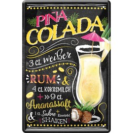 WOGEKA ART Retro Tin Sign – Pinacolada Rum Cocktail Recipe – Funny Saying as Gift Idea for Birthday Christmas Bar Decoration 20 x 30 cm Vintage Design Metal 182