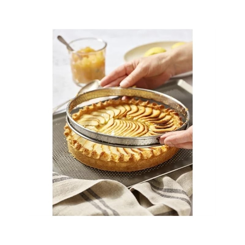 De Buyer Stainless Steel Round Tart Ring with Perforated Rounded-Off