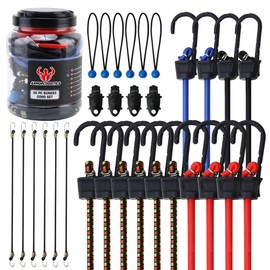 ARMORLOGISTICS Bungee Cords with Hooks, Bungee Cords Heavy Duty Outdoor 30 pcs, 10", 18", 24", 32", 40" Bungee Cord with Metal Hook, Tarp Clips,Ball Bungees, Storage Jar