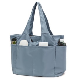 SOYMWIN - Bolsa de hombro grande con cierre y bolsillos para trabajo, escuela, gimnasio, playa, viajes, Azul, L