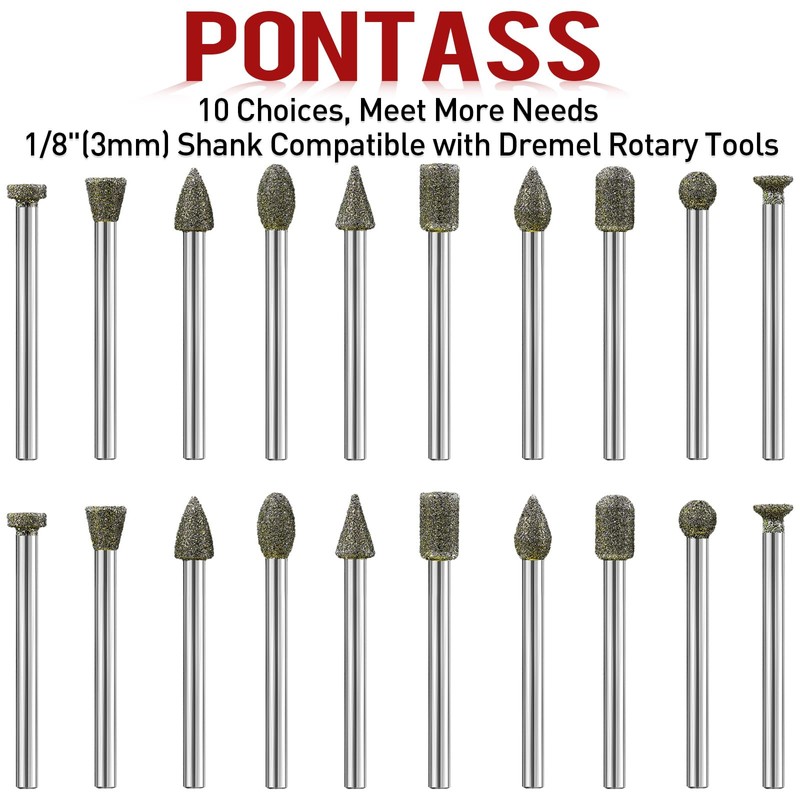 46 Grit 10 Shapes Diamond Grinding Bits Stone Glass Carving