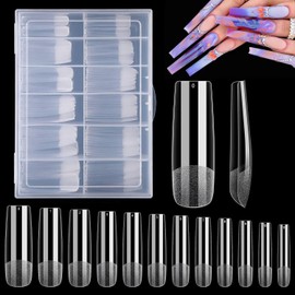 VISLANTE Nail Tips Set, 240 Pieces Tips for Gel Nails, Soft Gel Nail Tips, Square Nail Tips, Extra Long Full Cover Nail Tips, 12 Sizes Artificial Nails for Nail Salons and DIY Nail Art