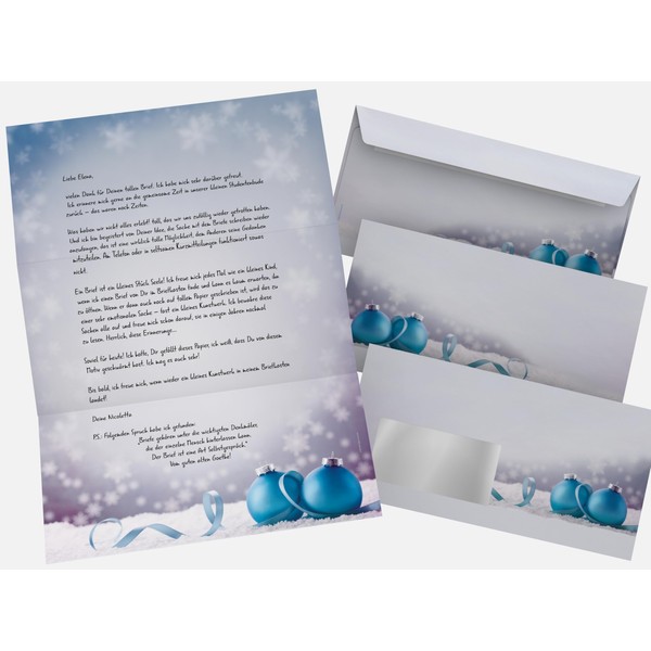 Christmas Letter Paper Set, Christmas Baubles in the Snow, 50