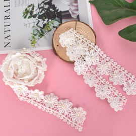 Zimoer 10 Yard Lace Ribbon Flowers White, 4 mm Decorative Ribbon Lace Trimming, Lace Flower Applique, for DIY Dress Decoration, Sewing Craft, Wedding Dress, Embellishment