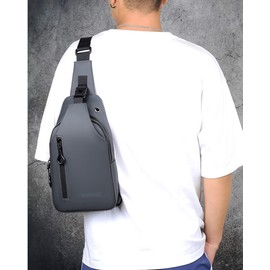 Sling Bags Chest Bag Shoulder Bag Crossbody Bags with USB Charging Port,Mens Outdoor Waterproof Casual Bags Lightweight Sling Bag for Hiking Cycling Traveling(A-grey)