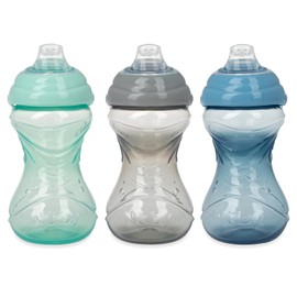 Nuby Clik-It - Taza para sorber de boquilla suave sin derrames de fácil agarre, paquete de 3, 10 onzas – 6+ meses – neutro