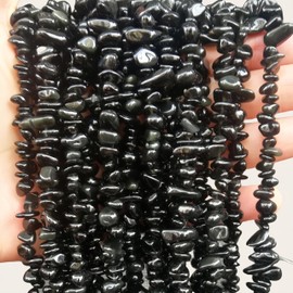 Bacatgem 5-10mm Natural Black Obsidian Irregular Tumbled Chip Beads for Jewelry Making, Healing Crystal Drilled Loose Bead Strand DIY Craft Supplies(2 Strands)