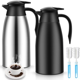 Ziliny 2 Pcs 51 oz Thermal Coffee Carafe Stainless Steel Vacuum Thermal Pot Flask with Brushes Insulated Double Walled Vacuum Coffee Carafe Coffee Dispenser for Keeping Heat Cold (Silver, Black)