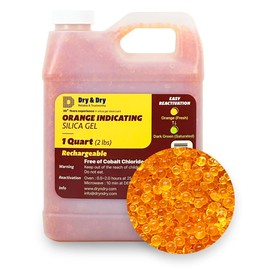 Dry & Dry" [1 Quart Premium Orange Indicating Silica Gel Desiccant Beads(Industry Standard 3-5 mm) - Rechargeable Silica Gel Beads(2 LBS)