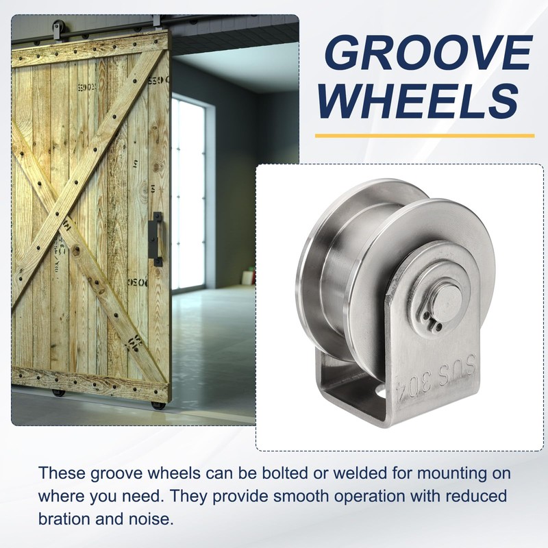 sourcing map V Groove Wheel with Bracket, Stainless Steel Track