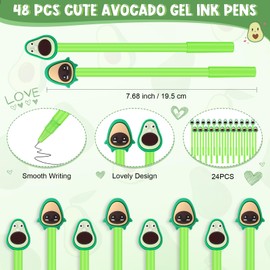 Sayglossy 48 Sets Avocado Valentine Party Favors for Kids Included Cute Avocado Gel Ink Pens Fruit Writing Pens Avocado Valentine's Day Cards and Cable Ties Bulk Valentines Gifts for School Office
