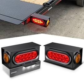 GOOACC Steel Trailer Light Boxes Housing Kit 2PCS Amber Side Marker Red Oval Stop Brake Turn Signals Tail Lights 3LED License Plate Lamp w/Grommet Plugs for Truck Boat RV