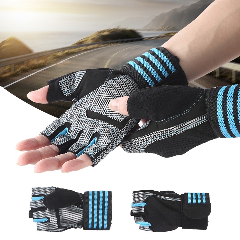 Half Finger Adjustable Cycling ShockAbsorbing Gloves AntiSlip Bicycle Gloves Blue(Blue