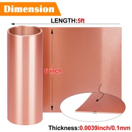YuJingKey 6in x 5Ft Copper Sheet Roll, 0.1mm, Commercial Grade, for DIY Projects