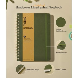 Lined Spiral Journal Notebook, A5 Hardcover Spiral Journals for Women Men, 150 Numbered Pages Spiral Bound Notebook, 100 GSM College Ruled Notebooks for Writing Note Taking 5.75" x 8.38", Olive Green