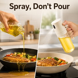 250ml Glass Oil Sprayer for Cooking - Fine Mist Olive Oil Spray Bottle for Air Fryer, Salad, Baking & Grilling