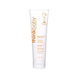 Think Baby SPF 30 Protector solar mineral para bebé, óxido de zinc transparente, 3 onzas líquidas, natural, resistente al agua, protección solar para niños y niños pequeños, seguro para arrecifes