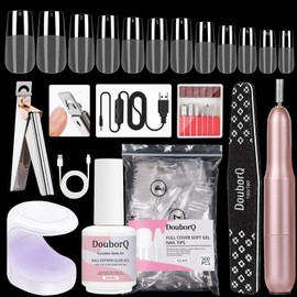 Major Dijit Gel Nail Kit - Beginner Gel Nail Set with Nail Drill, 0.5oz 4-in-1 Nail Glue , 500PCS Square Nail Tips, Nail Clipper, UV Lamp for Nail Extension & Art (Square)