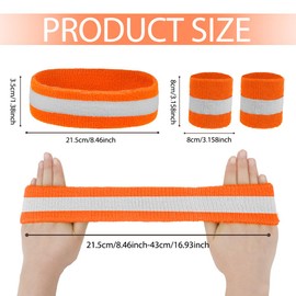 Sweatband Wrist, Sweatband Tennis, Orange/White (3-Piece) Striped Towel Set, Sports Headband and Bracelet Set (1 Headband and 2 Bracelets), Sporty Towels for Men and Women