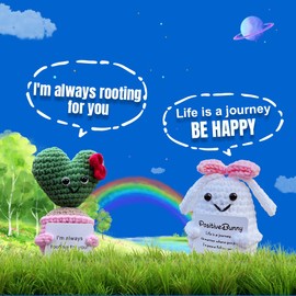 Hnqiqs 20PCS Crochet Animals with Positive Messages, Positive Crochet Animals Bulk, Employee Appreciation Gifts, Crochet Veggies Fruits Dolls Birthday Gifts for Women Men Her, Mini Crochet Desk Decor