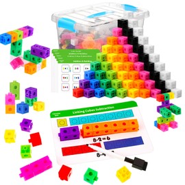 Sonwyoung 119 Pcs Manipulative Cubes with Activity Cards Linking Cubes Activity Set Colorful Plastic Counting Blocks with Box Linking Blocks Cubes Set for Preschool (Funny)