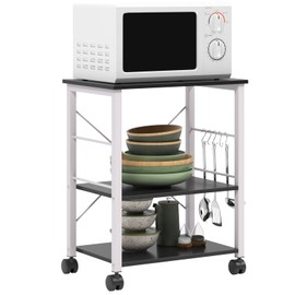 SogesGame 3-Tier Small Rolling Kitchen Cart, Microwave Stand with Storage on Wheels Kitchen Bakers Rack with Storage, Coffee Cart Rolling Kitchen Cart Kitchen Storage Cart, Black