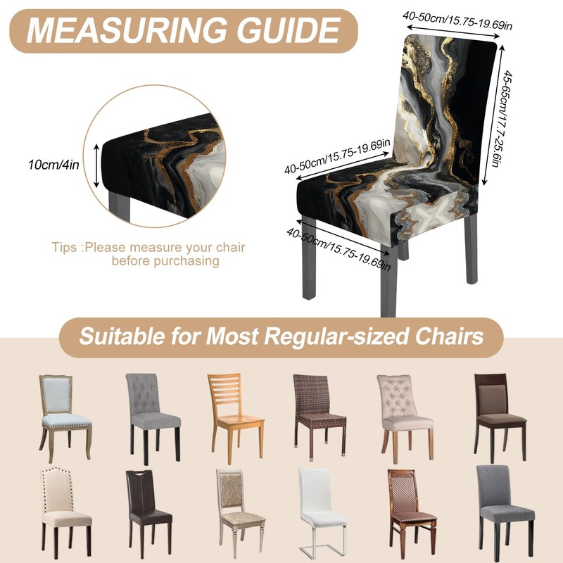 FOREVER QUEEN Black Gold Marble Chair Covers Set of 6,