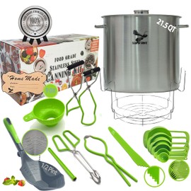 Supa Ant 21.5 Qt. Stainless Steel Water Bath Canning Pot with Canning Supplies Starter Kit -Canning Rack,Food Grade Canning Ladle, Measuring Cups,Funnel,Tongs,Jar Lifter & Wrench,Lid Lifter,90x Labels