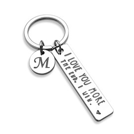 OUMILAN I Love You More The End I Win Keychain with 26 Letters for Boyfriend Girlfriend Couple Him Her Bithday Valentines Day Gifts, Letter M Silver, middle