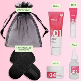 5-Piece Superfood Skincare Gift Set Bundle – Cleanser, Serum, Eye Cream, Hyaluronic Gel Cream & Spa Headband – Glowing Skin Care Kit & Pamper Gift for Women