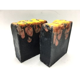 Homemade cold process black code cologne type soap charcoal and fire, bar 5 oz
