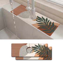 2PCS 15" X 5.5" Kitchen Sink Splash Guard Faucet Mat Boho Super Absorbent Fast Drying Faucet Guard & Draining Mat Sink Splash Guard Behind Faucet for Kitchen, Bathroom