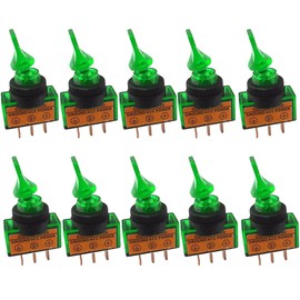 E Support Car 12v 20a 20amp 3p Green LED Light Off/on Spst Toggle Rocker Switch Pack of 10