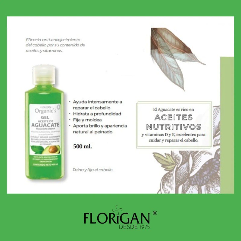 Gel Aguacate Fijador Capilar Hidratante 500ml. Florigan®