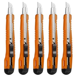 Set of 5 Metal Tip Utility Knives with Snap Off Blades and Auto Lock