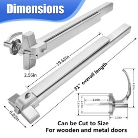 suermany 31.5”/80cm Stainless Steel Commercial Door Push Bar Panic Exit Device with Exterior Lever Handle - Fits 30"-37" Wood & Metal Doors