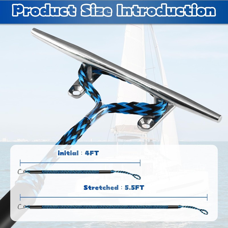Boat Bungee Dock Lines with Clip 2 Pack Marine Rope