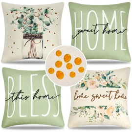Cheekywares 4er Set Kissenbezüge Outdoor wasserdichte Sofakissen Frühling Sommer Leinen Wasserfest Kissenhülle 50x50cm Grün Eukalyptus Dekorative für Sofa Schlafzimmer Wohnzimmer Balkon