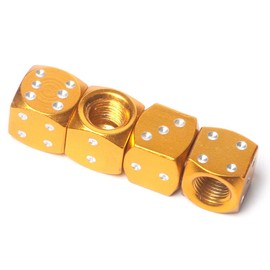 4X Dice Die Gold/Orange Valve Stem Chrome Air Tire Caps Covers Universal