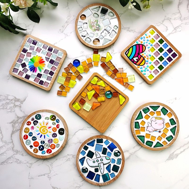 Bamboo Mosaic Coasters, Empty Bottom Bowls for Crafts, Mosaic Accessories,