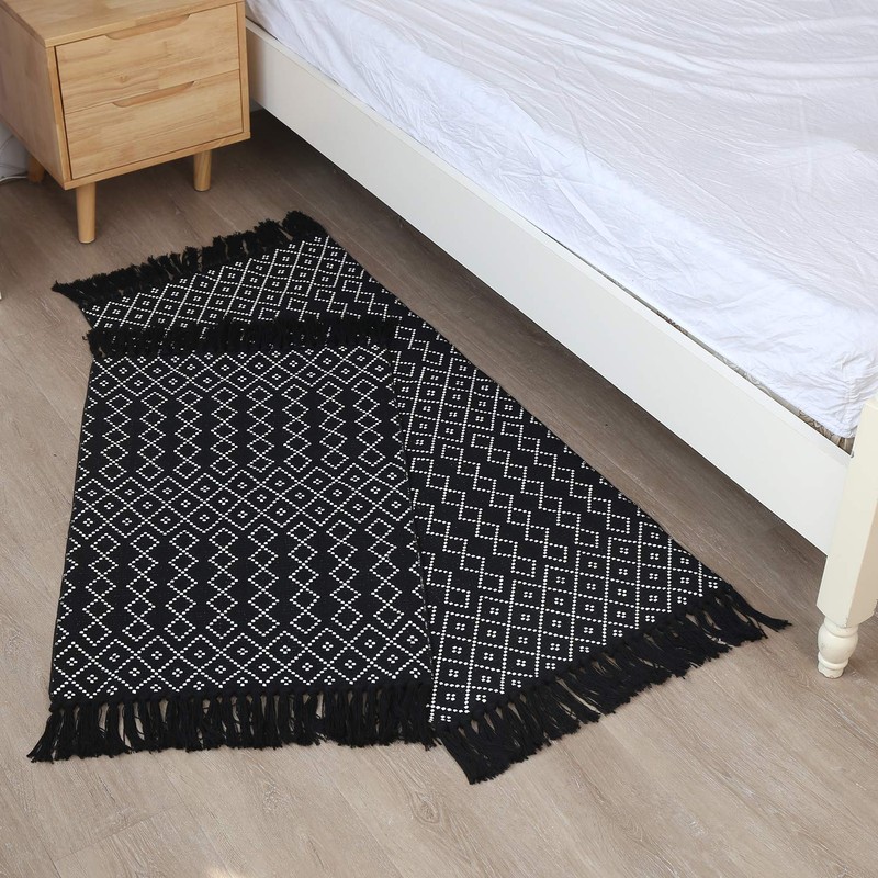 Zelaooo Moroccan Accent Hand Woven Bathroom Rug,Area Rug for Bedroom,Cotton
