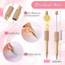 Beadthoven 10pcs Pearl Diamond Beadable Pens, Rhinestone & Crystal Bling Pen Making Supplies - Goldenrod